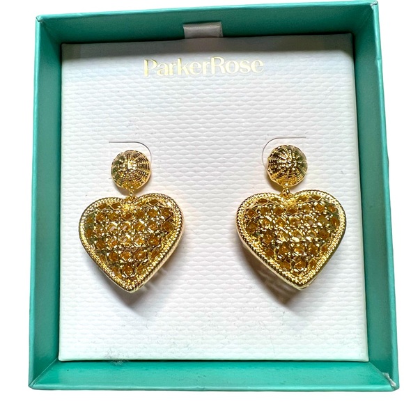 Parker Rose NIB Beautifully Crafted Gold Tone Filigree Heart Drop Earrings J112) - Picture 3 of 3